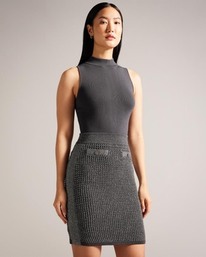 Jupe Ted Baker Knitted Mini Bodycon With Metallic Grise Femme | DZN-57614083